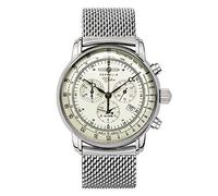 Zeppelin Herrenuhr mit massivem Edelstahl Milanaiseband Serie 100 Jahre Chronograph Datum Alarm 8680M