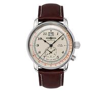 Zeppelin los Angeles dual time Herren Uhr analog Schweizer Quarzwerk mit Leder Armband 8644-5
