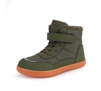ZEPYFXIT Kinder Winter Barfußschuhe Jungen Mädchen Warm Gefüttert Winterschuhe Outdoor Winterstiefel Schneestiefel mit Klettverschluss Breite Zehenbox(Grün,32 EU)