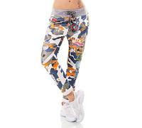 Zeralda Fashion Damen Hose Jogpants Baggy Boyfriend Freizeithose Camouflage Print 36-40 Made in Italy (Orange)