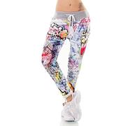Zeralda Fashion Damen Hose Jogpants Baggy Boyfriend Freizeithose Graffiti Wolf Print 36-40 Made in Italy (Blau)