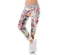 Zeralda Fashion Damen Hose Jogpants Baggy Boyfriend Freizeithose Graffiti Wolf Print 36-40 Made in Italy (Schwarz)