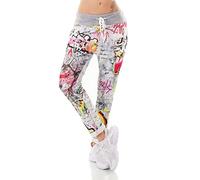 Zeralda Fashion Damen Hose Jogpants Baggy Boyfriend Freizeithose Graffiti Wolf Print 36-40 Made in Italy (Grau)