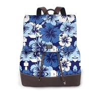 ZERAOKE Damen-Leder-Rucksack, Geldbörse, blauer Hibiskus, luxuriöser PU-Leder-Laptop-Rucksack für Arbeit/Reisen, Diebstahlschutz, 39,6 cm (15,6 Zoll), stilvolle strapazierfähige Schultasche für
