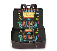 ZERAOKE Damen-Leder-Rucksack, Geldbörse, Happy Birthday Big Cake, luxuriöser PU-Leder-Laptop-Rucksack für Arbeit/Reisen, Diebstahlschutz, 39,6 cm (15,6 Zoll), stilvolle strapazierfähige Schultasche