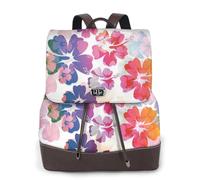 ZERAOKE Damen-Leder-Rucksack, Geldbörse, Hawaii-Blumendruck, luxuriöser PU-Leder-Laptop-Rucksack für Arbeit/Reisen, Diebstahlschutz, 39,6 cm (15,6 Zoll), stilvolle strapazierfähige Schultasche für