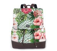 ZERAOKE Damen-Leder-Rucksack, Geldbörse, Hibiskusblume, luxuriöser PU-Leder-Laptop-Rucksack für Arbeit/Reisen, Diebstahlschutz, 39,6 cm (15,6 Zoll), stilvolle strapazierfähige Schultasche für