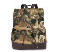 ZERAOKE Damen-Leder-Rucksack, Geldbörse, Huhn, luxuriöser PU-Leder-Laptop-Rucksack für Arbeit/Reisen, Diebstahlschutz, 39,6 cm (15,6 Zoll), stilvolle strapazierfähige Schultasche für College-Mädchen