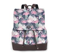 ZERAOKE Damen-Leder-Rucksack, Geldbörse, rosa Flamingo-Blätter, luxuriöser PU-Leder-Laptop-Rucksack für Arbeit/Reisen, Diebstahlschutz, 39,6 cm (15,6 Zoll), stilvolle strapazierfähige Schultasche für