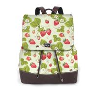 ZERAOKE Damen-Leder-Rucksack, Geldbörse, schöne Erdbeere, luxuriöser PU-Leder-Laptop-Rucksack für Arbeit/Reisen, Diebstahlschutz, 39,6 cm (15,6 Zoll), stilvolle strapazierfähige Schultasche für