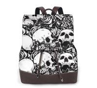 ZERAOKE Damen-Leder-Rucksack, Geldbörse, schwarzer Blumenschädel, luxuriöser Laptop-Rucksack für Arbeit/Reisen, Diebstahlschutz, 39,6 cm (15,6 Zoll), stilvolle strapazierfähige Schultasche für