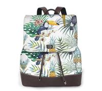 ZERAOKE Damen-Leder-Rucksack, Geldbörse, tropische Blätter, Vogel, luxuriöser PU-Leder-Laptop-Rucksack für Arbeit/Reisen, Diebstahlschutz, 39,6 cm (15,6 Zoll), stilvolle strapazierfähige Schultasche