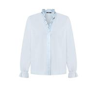 Klassische Bluse ZERO "Damen mit Rüschen", Damen, Gr. 36, skyway, Web, Obermaterial: 74% Baumwolle, 23% Polyamid, 3% Elasthan, leicht transparent, figurumspielend normal, V-Ausschnitt, weit Bündchen m