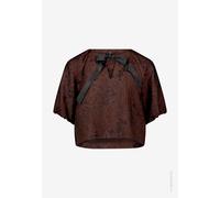 zero - Damen Kurzarmbluse aus Jacquard mit Schleife Brown/Black - Gr. - 44