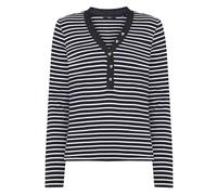 Kurzarmshirt ZERO "Damen mit Knopfleiste", Damen, Gr. 34, dunkelblaucream, Jersey, Obermaterial: 95% Baumwolle, 5% Elasthan, gestreift, figurbetont normal, V-Ausschnitt, eng, Shirts, weiteres Detail (