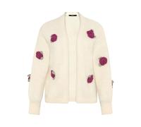 Strickjacke ZERO "Damen mit Blumen", Damen, Gr. M, patch cream, pink, Obermaterial: 2% Elasthan, 15% Polyamid, 8% Polyacryl, 21% Polyester, 49% Polyester, 5% Wolle, aufgeraut, oversize normal, Strickj