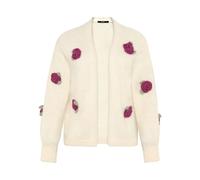 Strickjacke ZERO "Damen mit Blumen", Damen, Gr. S, patch cream, pink, Obermaterial: 2% Elasthan, 15% Polyamid, 8% Polyacryl, 21% Polyester, 49% Polyester, 5% Wolle, aufgeraut, oversize normal, Strickj