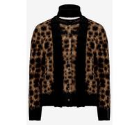 Strickjacke ZERO "Damen mit Jacquard", Damen, Gr. 42, braun (patch schwarz, braun), Strick, Obermaterial: 70% Polyamid, 20% Viskose, 10% Polyester, gerade normal, Rundhals, Strickjacken Strickjacke, M
