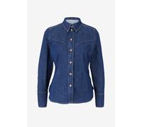 Jeansbluse ZERO "zero Damen Jeanshemd mit Knopfleiste", Damen, Gr. 34, blau (dunkelblau denim), Denim/Jeans, Obermaterial: 98% Baumwolle, 2% Elastan. Ärmelfutter: ohne Futter., unifarben, casual, figu