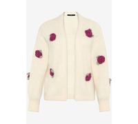Strickjacke ZERO "Damen mit Blumen", Damen, Gr. M, patch cream, pink, Obermaterial: 2% Elasthan, 15% Polyamid, 8% Polyacryl, 21% Polyester, 49% Polyester, 5% Wolle, aufgeraut, oversize normal, Strickj