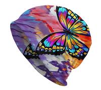 zerosevenee Slouchy Beanie-Mütze, Stretch-Chemo-Kopfbedeckung, leichte Laufmütze für Damen, Herren, Jungs, Batik-Schmetterling, Einheitsgröße