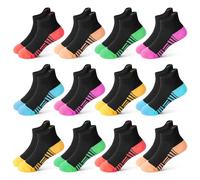 ZERULETS Mädchen Sneaker Socken 12 Paar Kinder Baumwolle Sportsocken Bunte Knöchelsocken Schwarz Weiß mit atmungsaktivem Netz und Fußstütze für Schule Sport Alltag Alter 1-14 Jahre