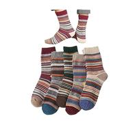 Zesenko 5 Paar Vintage Stricken Streifen Rentier Wellenmuster Frauen Flauschige Niedliche Crew Socken Warme Weiche Baumwolle Waden Socken, Mehrfarbig 3, 37-42 EU