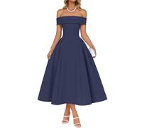ZESICA Cocktailkleider für Damen, elegant, schulterfrei, kurzärmelig, Swing-A-Linie, Hochzeit, Abendparty, Midikleid