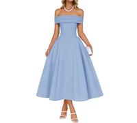 ZESICA Cocktailkleider für Damen, elegant, schulterfrei, kurzärmelig, Swing-A-Linie, Hochzeit, Abendparty, Midikleid