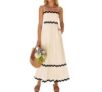 ZESICA Damen 2024 Sommer Spaghettiträger Ärmellos Rückenfrei Sommerkleid Flowy gesmokte Spitze Swing A Linie Midikleid, Aprikose, X-Groß