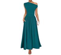 ZESICA Damen Sommer 2026 ärmelloses Maxikleid Einschulter lässiges schlankes Swing plissiertes formelles Kleid mit Taschen, Blaugrün/Ein Hauch von Paradies (Trace of Paradise), Mittel