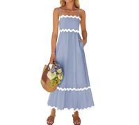 ZESICA Damen-Sommerkleid 2025 mit Spaghettiträgern, ärmellos, rückenfrei, fließend, Geraffte Spitze, Glocken-Midikleid, Schwingung, Blau, Mittel