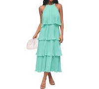 ZESICA Damen-Sommerkleid, ärmelloses Midikleid mit Halterneck, Volants, Stufenlagen und fließendem Chiffon-Swing-Design, Minze, Klein