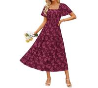 ZESICA Hochzeitskleider für Damen, Sommer 2026, Boho-Blumenmuster, Midi-Kleid, fließend, Strand, Urlaub, Abschlussfeier, lange Kleider, Wein, Klein