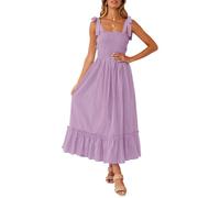 ZESICA Langes Maxikleid für Damen, für den Sommer, im Boho-Stil, mit Spaghettiträgern, quadratischer Ausschnitt, einfarbig, mit Rüschen, A-Linie, für den Strand, Lavendel, Mittel
