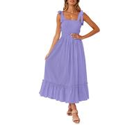 ZESICA Langes Maxikleid für Damen, für den Sommer, im Boho-Stil, mit Spaghettiträgern, quadratischer Ausschnitt, einfarbig, mit Rüschen, A-Linie, für den Strand, Violett, XX-Large