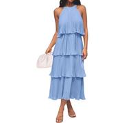 ZESICA Sommerkleid für Damen 2026, ärmelloses Midikleid mit Halterneck, Volants, Stufenlagen und fließendem Chiffon-Swing-Design