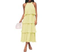 ZESICA Sommerkleid für Damen 2026, ärmelloses Midikleid mit Halterneck, Volants, Stufenlagen und fließendem Chiffon-Swing-Design