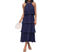 ZESICA Sommerkleid für Damen 2026, ärmelloses Midikleid mit Halterneck, Volants, Stufenlagen und fließendem Chiffon-Swing-Design