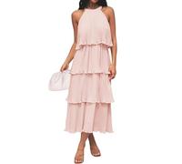 ZESICA Sommerkleid für Damen 2026, ärmelloses Midikleid mit Halterneck, Volants, Stufenlagen und fließendem Chiffon-Swing-Design