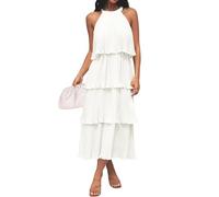 ZESICA Sommerkleid für Damen 2026, ärmelloses Midikleid mit Halterneck, Volants, Stufenlagen und fließendem Chiffon-Swing-Design