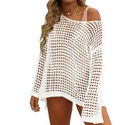 ZESICA Tunika-Oberteil für Damen, Sommer, gehäkelt, lange Ärmel, Strand-Bikini-Oberteil, Netzstoff