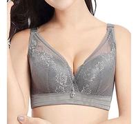 ZESLIV Damen BH Minimizer ohne bügel große größen 100C Grau Spitze Push up BH Vollschalen Wohlfühl Ungefüttert Bustier