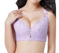 ZESLIV Damen BH Minimizer ohne bügel große größen 110D Violett Spitze Push up BH Wohlfühl Bustier