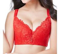 ZESLIV Damen BH Minimizer ohne bügel große größen 115C Rot Spitze Push up BH Wohlfühl Bustier