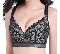 ZESLIV Damen BH Minimizer ohne bügel große größen 115F Schwarz Push up BH mit floraler Spitze Wohlfühl Bustier