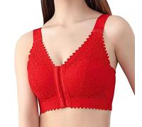 ZESLIV Damen BH Minimizer Push Up BH Vorderverschluss ohne Bügel große größen Spitzen Atmungsaktiv Vollschalen Bustier, Rot