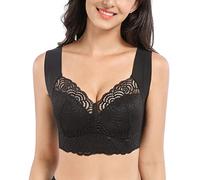ZESLIV Damen BH ohne Bügel große größen 120D Schwarz Push up Spitze Bustier Nahtlos BH Breite Träger