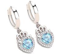 ZESLIV Damen lange Ohrringe hängend 925 Silber Ohrstecker Krone Strass Modeschmuck Ohrhänger Blau