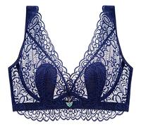 ZESLIV Damen Minimizer BH mit Bügel Dunkelblau 115E Große Größen BH Ungefütterter Vollschalen Spitze Bustier Push up BH Breite Träger